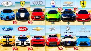 Bugatti Chiron vs Police Ferrari vs Ford Mustang vs Chevrolet Camaro - GTA 5 Super Cars Compilation