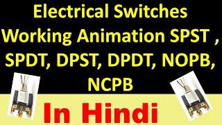 Types of Electrical Switches Working Animation SPST , SPDT, DPST, DPDT, NOPB, NCPB  In Hindi