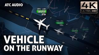 CAR on the RUNWAY. Controller's ERROR nearly led to collision on the runway. Real ATC Audio