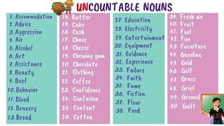 100 Examples of Uncountable Nouns in English