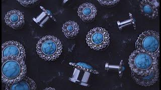 Lotus Flower Howlite Turquoise Plugs (2G - 5/8") | UrbanBodyJewelry.com