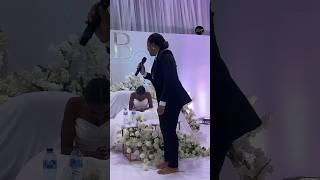 Bimbo Ademoye nailed her role as one of the groom's men and Mc At Kunle Remi's white wedding