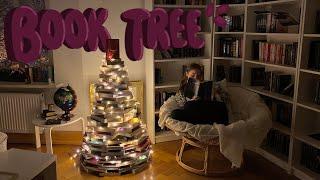 building a Christmas tree out of books: book tree 