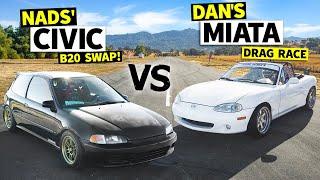 Honda Civic vs Mazda Miata Epic Showdown: Danger Dan Races Nads’ B20 EG!
