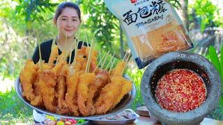 Eating Crispy Shrimp With Chili Sauce - Cooking With Sros