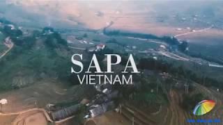 Panoramic view of Sapa - Vietnam from sky - flycam