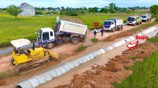 Full Video Starting a Major Project !! Bulldozer D31P & 8-T Dump Trucks Delete Drainage System