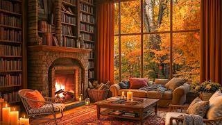 Cozy Autumn Reading Nook & Relaxing Jazz Music  Fireplace Sounds and Jazz Music for Unwinding