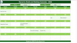 Printable Holiday and Event Calendar in Excel - FREE Download