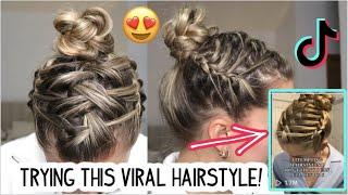 TESTING THIS VIRAL TIKTOK BRAIDED MESSY BUN! Workout Hairstyle, School Hairstyle, Summer Hairstyle