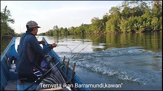 for the first time, Strike Barramundi fish using a Reel fishing rod