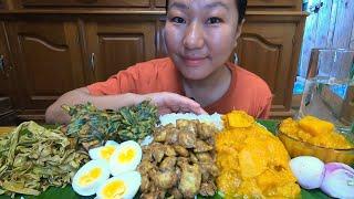 Pumpkin Curry || Stink Bean Chutney || Hard Boiled Egg || Chives Pakora || Mukbang  ||