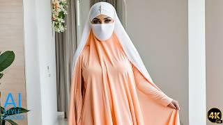 4K AI Art Lookbook Video of Arabian AI Girl ｜ Sensual Fashion in White Niqab Peach white Hijab