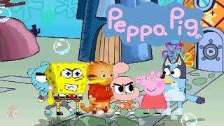 Spongebob, Gumball, and Daniel Tiger  vs  Peppa Pig, Bluey, and Anais | Best of 3