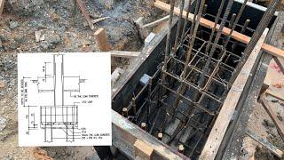 Construction : Piling Layout with Column & Stump Schedule. Pile Cap Formwork & Steel Rebar Placement