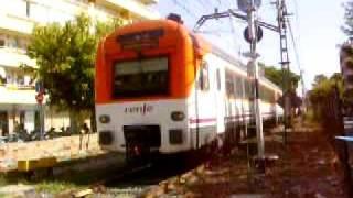 RENFE suburban train arriving at Salou station