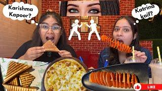 Guess The Actress By Their Eyes Food Eating Challenge/ Pizza,Pasta,Burger,patato twister,Sandwich