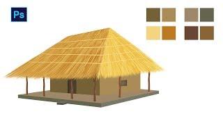 #Photoshop Tutorial - How to draw house of straw in Photoshop step by step