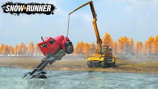 SnowRunner - Z2 B 2C Crane Truck Lifts A Truck From The River