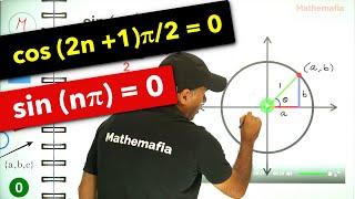 sin(nπ)=0 and cos (2n+1) π/2 = 0 | Explained with unit circle