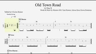 Old Town Road - Lil Naz X - Easy Guitar Tab - Playthrough (With Chords)
