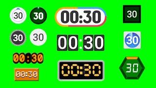 12 Styles of 30 Seconds Countdown Timer Green Screen (FREE to Use)