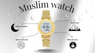 Women's gold watch for muslim salah by Waqting