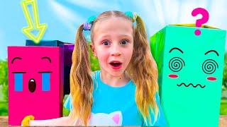 Nastya and dad challenge in colorful boxes