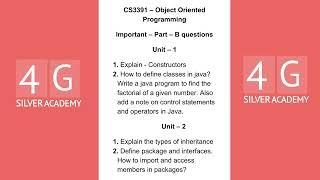 Object Oriented programming OOPs Important Part B and Part C questions CS3391 Sem 3 February 2024