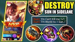 YIN VS MALAYSIA NO.1 SUN | YIN 2022 BEST BUILD TO COUNTER PRO SUN IN SIDELANE | MOBILE LEGENDS