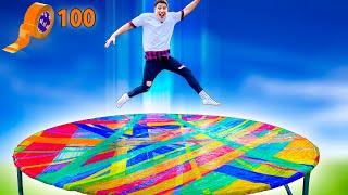 100 LAYER RAINBOW DUCT TAPE TRAMPOLINE !