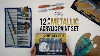 U.S. Art Supply | 12 Color Metallic Acrylic Paint Set