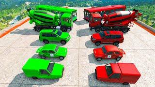 Green vs Red Force mixer truck| Funny Cars | BeamnG Fantasy World | BeamNG drive