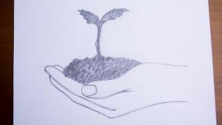 how to draw a hand holding a plant Step by step | pencil drawing