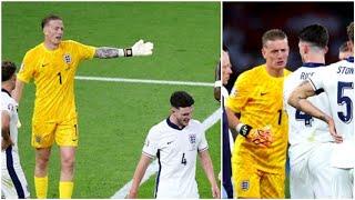 Declan Rice confronts Jordan Pickford during Euro 2024 final England vs Spain