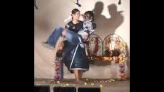 beautiful actress in saree lifts up guy in stage