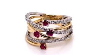 Towne Jewelers 18K T/T Round Red Rubies & Diamonds Crossover Fashion Ring