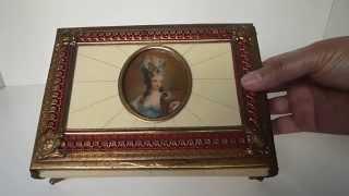 Antique Swiss Music Box With Hand Painted Miniature Portrait