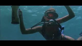 Hot Female Bikini Scuba Diver attack male Buddy. Lady Ice Movie 1973.