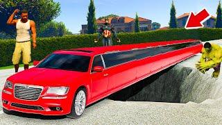 AVENGERS And Franklin Longest Car Vs Big Hole in GTA 5 !