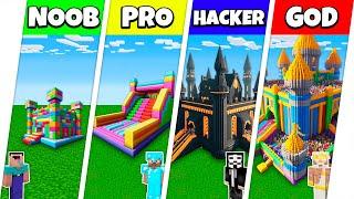 Minecraft Battle: NOOB vs PRO vs HACKER vs GOD: BOUNCY CASTLE HOUSE BASE BUILD CHALLENGE / Animation