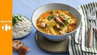 Curry rouge au poulet, chou pointu et shiitakes