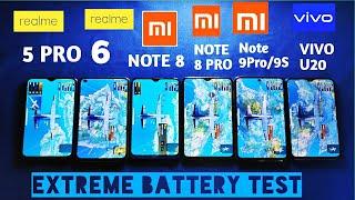 Redmi Note 9 Pro/9S vs Realme 6 vs Note 8 Pro vs Note 8 vs Vivo U20 Extreme Battery Test!!