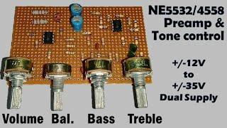Tone Control Circuit | Bass Treble Volume | 4558 NE5532 TL072 Preamp