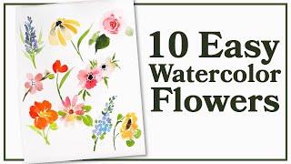 Easiest Way to Paint TEN Flowers with Watercolor!