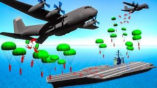 Using ENDLESS PARATROOPERS To Invade the Aircraft Carrier in Ravenfield!