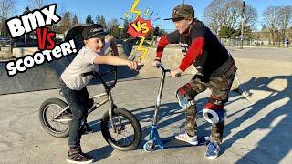 BMX VS Scooter Tricks at the Skatepark!