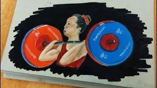 Mirabai Chanu lifting India's First medal in Tokyo | Olympics | Colour pencil drawing| Crayons art