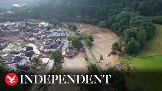 Aerial footage shows extremity of flooded villages in Germany