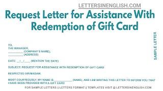 Request Letter For Assistance With Redemption Of Gift Card